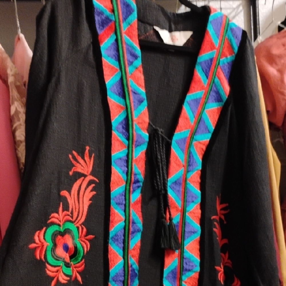 Black Embroidered Tunic with Colorful Patterns